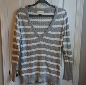 V-Neck Layering Sweater Sonoma Womens XL gray creme striped